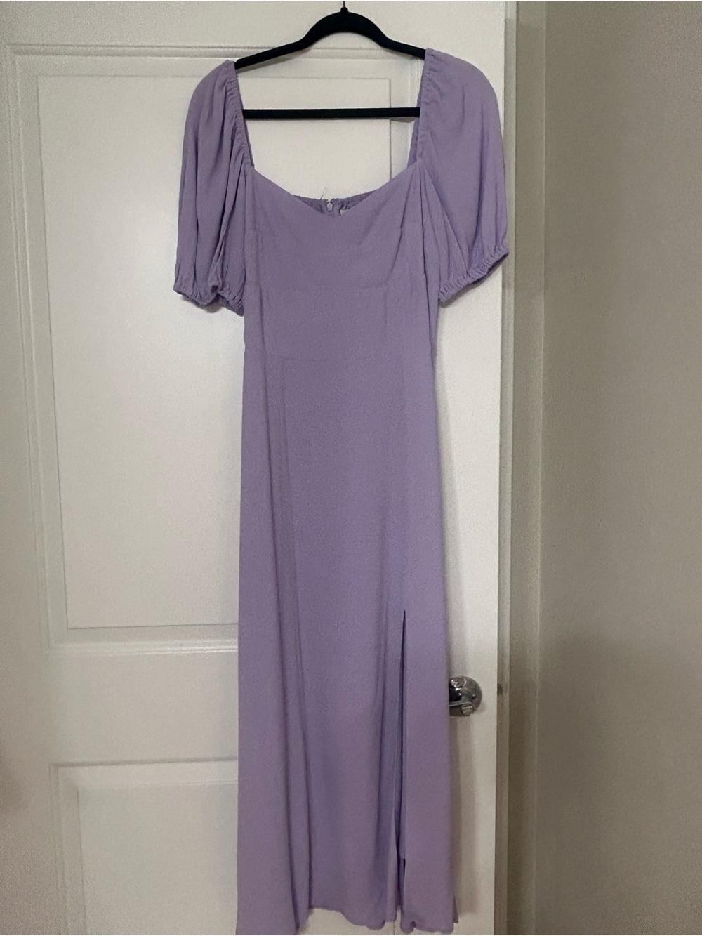 Wayf Lavender Maxi Dress with Square Neck and Puff Sleeves